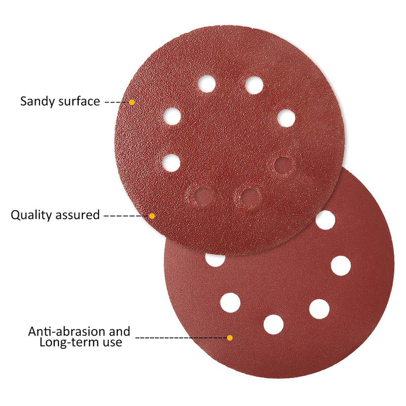  [AUSTRALIA] - WOVTE sandpaper 125mm Velcro, 100 pieces, 8 holes, sanding discs 125mm Velcro, grit 80/180/240/320/400/800/1000/1500/2000/3000 sanding disc, for grinding, milling, engraving