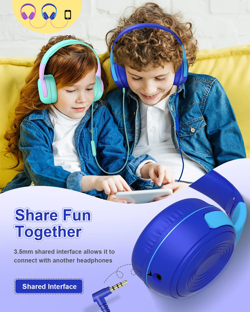  [AUSTRALIA] - Kids Headphones, Elecder S8 Wired Headphones for Kids with Microphone for Boys Girls, Adjustable 85dB/94dB Volume Limited, 3.5 mm Jack for School/Kindle/Smartphones/Tablet/Airplane Travel(Navy/Blue) Navy/Blue