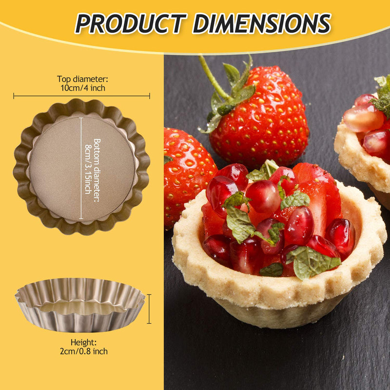  [AUSTRALIA] - 10 Pieces 4 Inch Mini Tart Pan with Removable Bottom, Nonstick Quiche Pan for Baking Pies, Quiche Cheese Cakes and Desserts (Gold) Gold