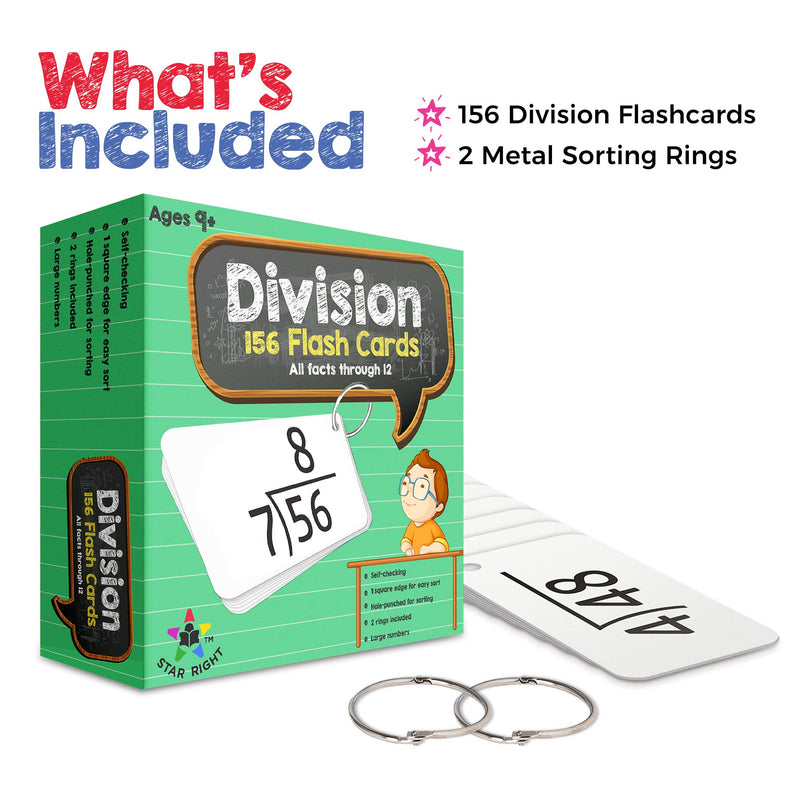 Star Right Education Math Division Flash Cards, 0-12 (All Facts, 156 Cards) with 2 Rings - LeoForward Australia