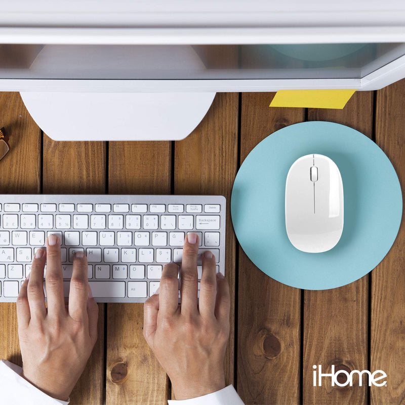 iHome Bluetooth Mac Mouse with Scroll Wheel, 3-Buttons, 1600 DPI, Laptops and Computers, Slim and Compact, Right or Left Hand Use, White - LeoForward Australia