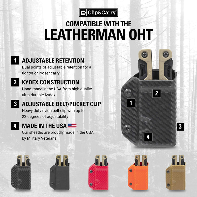 Clip & Carry Kydex Multitool Sheath for LEATHERMAN OHT - Made in USA (Multi-tool not included) EDC Multi Tool Sheath Holder Holster Cover (Black) Black - LeoForward Australia