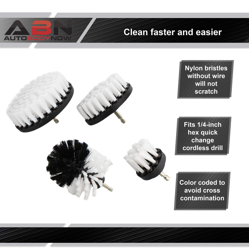  [AUSTRALIA] - ABN Nylon Scrubber Drill Attachment Cleaning Brush 4pc Set, White Soft Bristle Stiffness - for 1/4in Power Drill