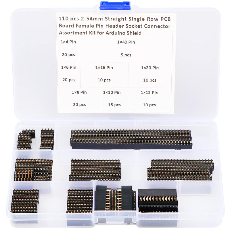  [AUSTRALIA] - 110 pcs 2.54mm Straight Single Row PCB Board Female Pin Header Socket Connector Assortment Kit for Arduino Shield