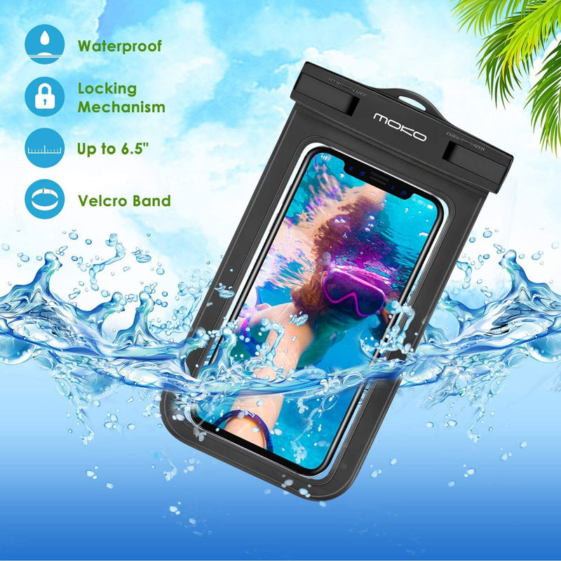  [AUSTRALIA] - MoKo Waterproof Phone Pouch Holder [2 Pack], Underwater Cellphone Case Dry Bag with Lanyard Armband Compatible with iPhone 13/13 Pro Max/iPhone 12/12 Pro Max/11 Pro Max, X/Xr/Xs Max/8, Samsung S21/S10 A. Black / Black