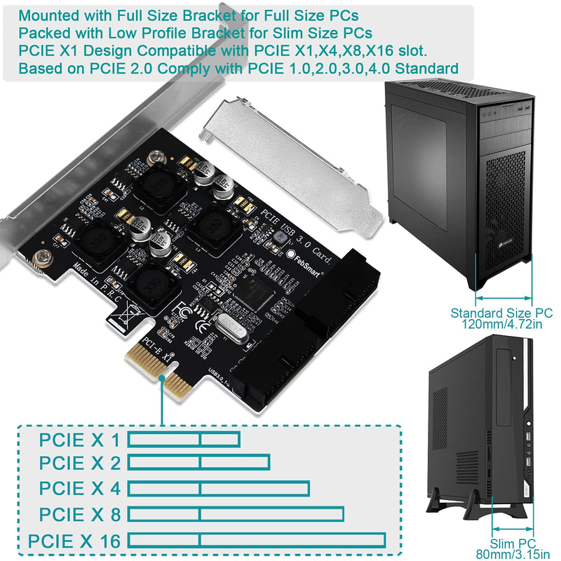  [AUSTRALIA] - FebSmart 2X 19Pin USB 3.0 Header Ports PCI Express USB 3.0 Expansion Card for Windows Server, XP, Vista, 7, 8, 8.1, 10 PCs-Build in Self-Powered Technology-No Need Additional Power Supply (FS-H2-Pro)