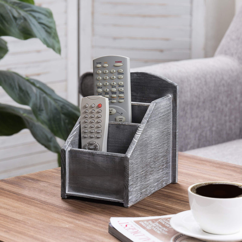  [AUSTRALIA] - MyGift 3-Slot Graywashed Wood TV Caddy Remote Control Media Storage Organizer