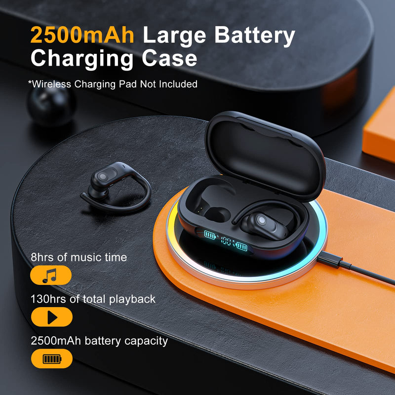  [AUSTRALIA] - Wireless Earbuds Bluetooth Headphones 130Hrs Playtime with 2500mAh Wireless Charging Case LED Diaplay Hi-Fi Waterproof Over Ear Earphones for Sports Running Workout Gaming Black