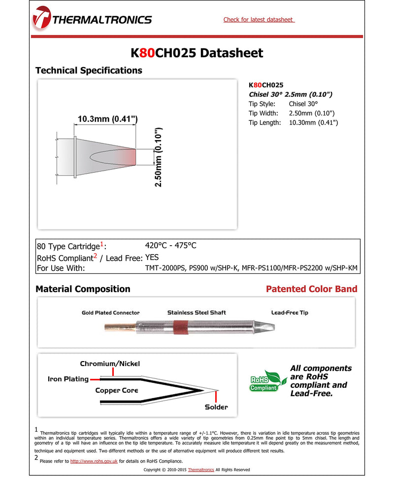  [AUSTRALIA] - Thermaltronics K80CH025 Chisel 30deg 2.5mm (0.10in)