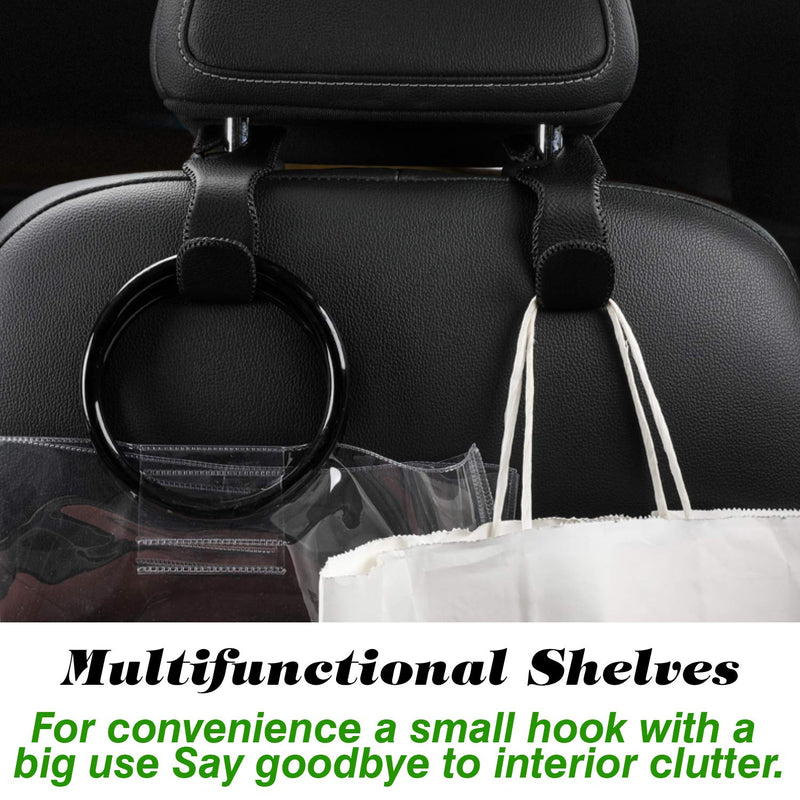 LivTee Black Superior Leather Car Seat Back Headrest Hooks, Car Hook Hangers Interior Accessories for Purse Coats Umbrellas Grocery Bags Handbag, 2-Pack - LeoForward Australia