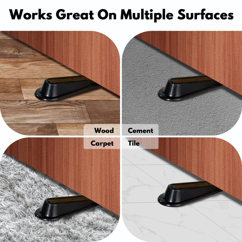  [AUSTRALIA] - Urbanstrive Heavy Duty Rubber Door Stopper Wedge Sturdy and Stackable Door Stop, Multi Surface Design, Fit for Gaps up to 1.2 Inches, 4 Pack, Black