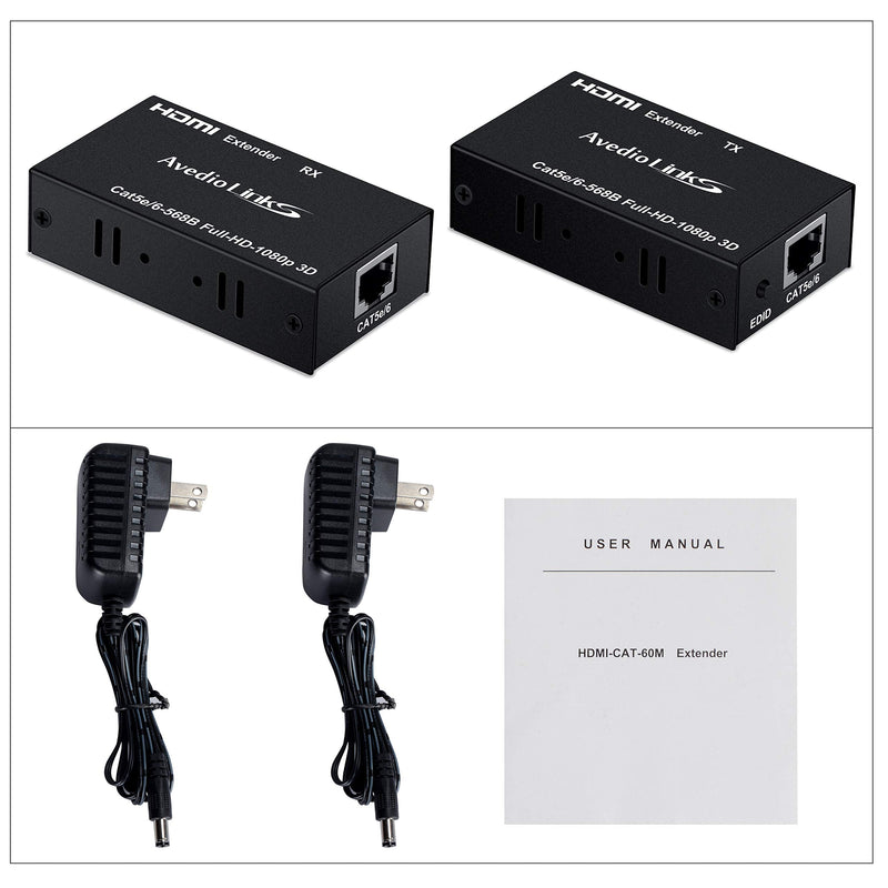  [AUSTRALIA] - 196ft/60m HDMI Extender, avedio links HDMI Extender Over Cat 5e/6/7, Digital HDMI Ethernet Extender Adapter Support Full HD 1080P 3D, EDID Copy, Deep Color, Compatible with Fire Stick, Roku, Blue-ray HDMI Extender 60m