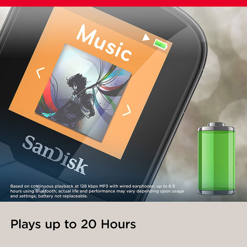 SanDisk 16GB Clip Sport Plus MP3 Player, Black - Bluetooth, LCD Screen, FM Radio - SDMX28-016G-G46K - LeoForward Australia