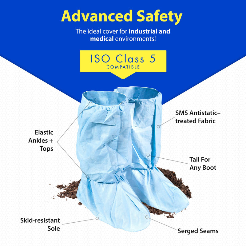 [AUSTRALIA] - Quest Traction Disposable Boot and Shoe Covers - 18" Tall Non-Slip Protectors - Water and Skid Resistant Boot Covers - Hazmat Shoe Covers - Blue, Medium, 3 Pairs