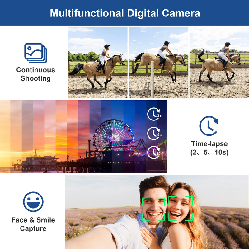  [AUSTRALIA] - 4K Digital Camera,Autofocus 48MP Vlogging Camera for Photography YouTube Compact Camera with Flash,18X Digital Zoom, Anti Shake, Macro Photography, 32G SD Card and 2 Batteries