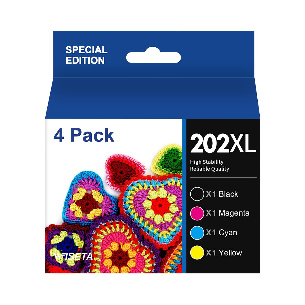  [AUSTRALIA] - 202XL 202 Ink cartridges High Capacity Black & Standard Color - 4 Pack WISETA Remanufactured Ink Replacement for Epson 202XL 202 XL Ink Cartridges for Workforce WF-2860 Expression Home XP-5100 Printer Black, Cyan, Magenta, Yellow