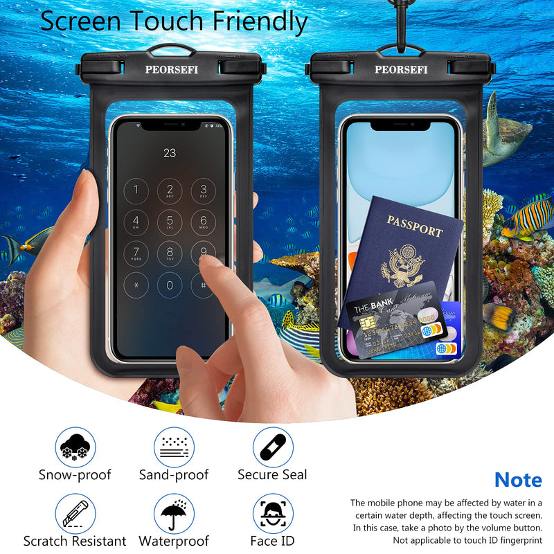  [AUSTRALIA] - PEORSEFI Universal Waterproof Phone Pouch - iPhone Waterproof Case Compatible for iPhone Pro Max Xs Max XR X 8 7 6S Plus SE Samsung up to 7", IPX8 Waterproof Cellphone Dry Bag-2 Pack Black&Black