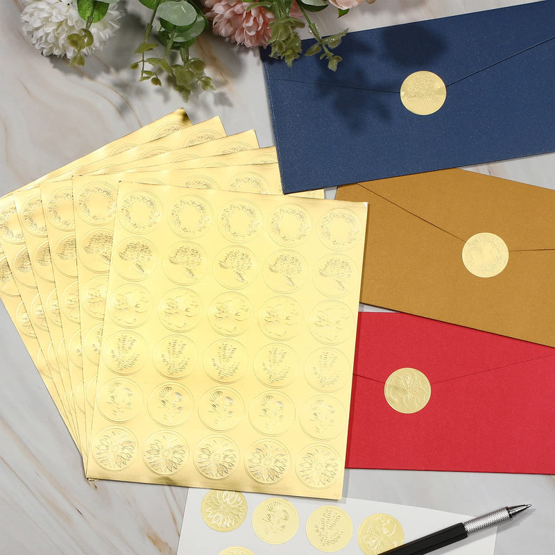  [AUSTRALIA] - 540 Pieces Gold Wax Seals Stickers Embossed Envelope Seal Stickers Gold Foil Self Adhesive Wax Stickers for Wedding Greeting Cards Invitations Party Certification, 6 Patterns (Flower) Flower