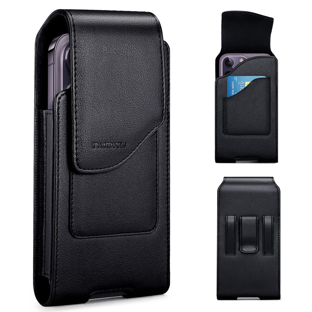  [AUSTRALIA] - nuoku Cell Phone Pouch for iPhone 14 13 12 11 Pro Max Series, PU Leather Phone Holster with Belt Clip for S22 Plus/S21 Plus/S20 Plus with Magnetic Closure (Black) Black