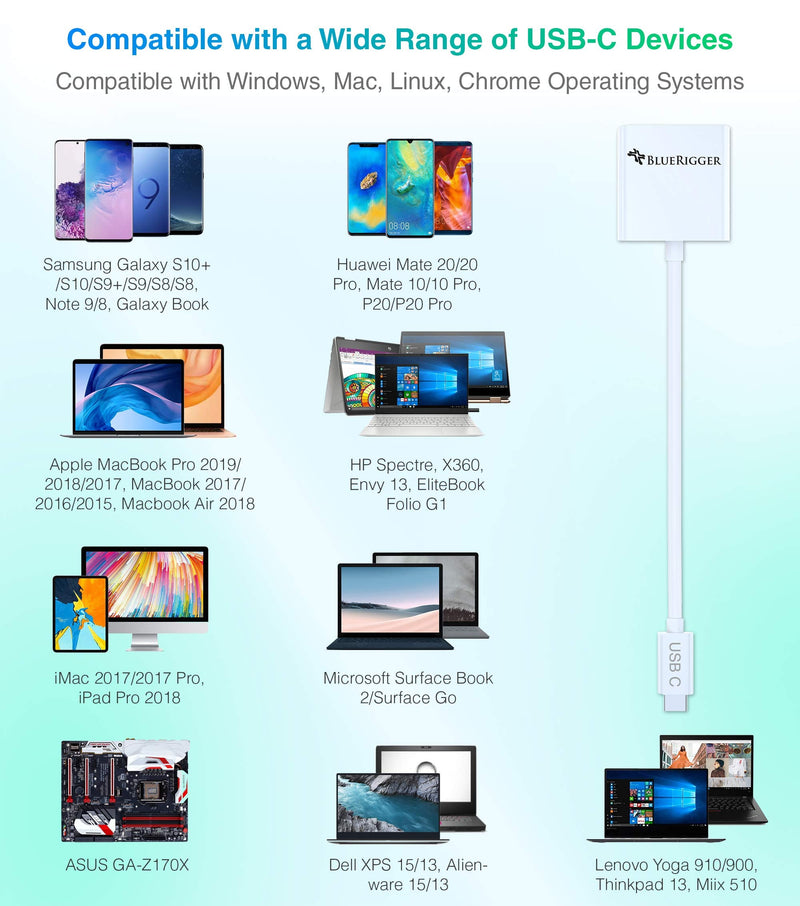  [AUSTRALIA] - BlueRigger USB-C ( Thunderbolt 3 Compatible) to HDMI Adapter ( 25CM) - Compatible with 2016/2017 MacBook Pro, Google Chromebook Pixel, Samsung Galaxy S8/S8+ - Supports 4K @ 60Hz