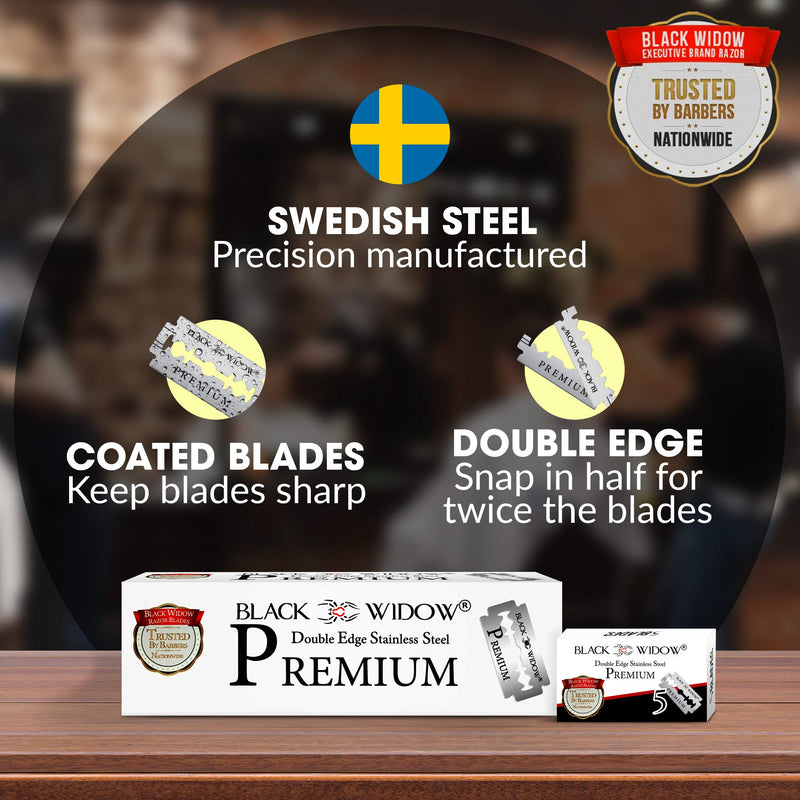 Black Widow Premium Double Edge Razor Blades - Swedish Steel Premium Razor Blades for Safety Razors and Straight Edge Razors - (100 Count) - LeoForward Australia