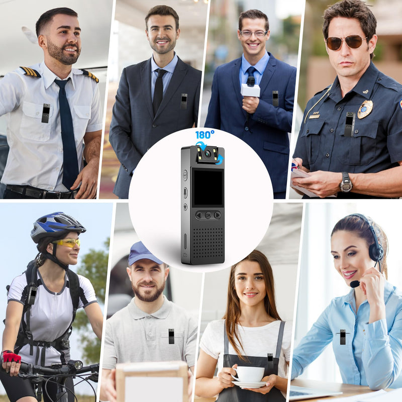  [AUSTRALIA] - Body Camera with 1080P HD Recording 1.4 in Screen Recorder Built-in 64GB Card, 4 White Lights with 180° Rotatable Lens for Daily Records, Delivery/Serving Jobs (64G) 64G