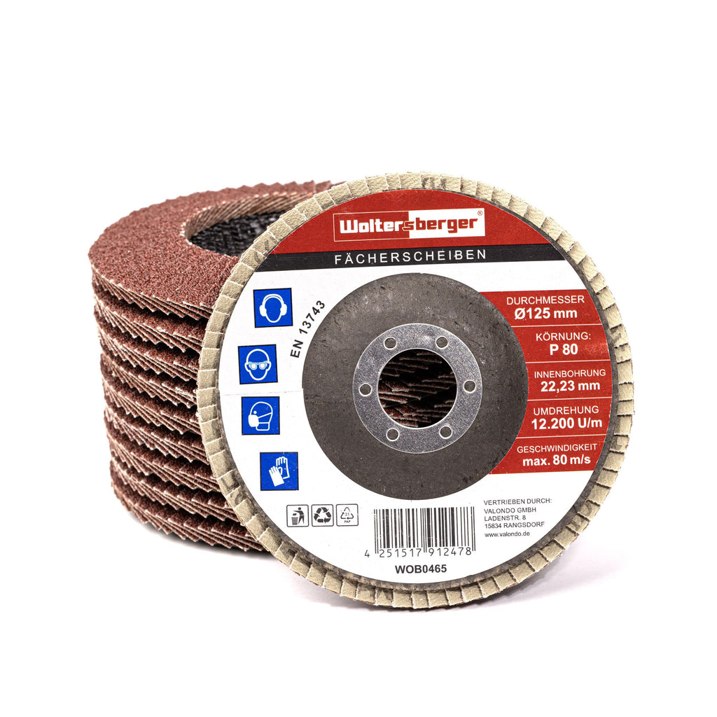  [AUSTRALIA] - Woltersberger® serrated lock washers | Ø 125mm | Grain 80 | 10 pieces | Brown for metal & wood corundum angle grinder sanding mop flap discs sanding discs