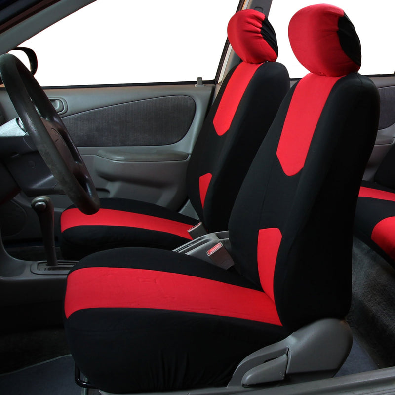  [AUSTRALIA] - FH Group Universal Fit Flat Cloth Pair Bucket Seat Cover, (Red/Black) (FH-FB050102, Fit Most Car, Truck, Suv, or Van) Red/Black