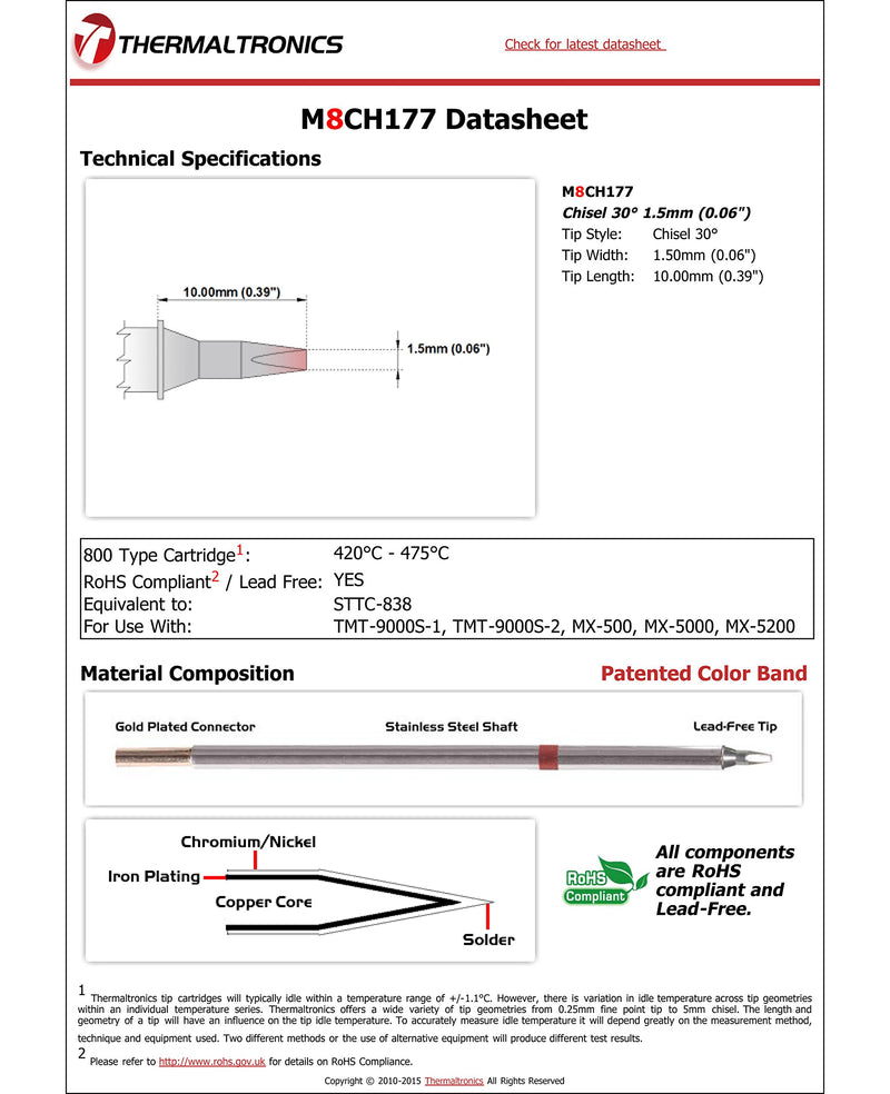  [AUSTRALIA] - Thermaltronics M8CH177 Chisel 30deg 1.5mm (0.06in) interchangeable for Metcal STTC-838