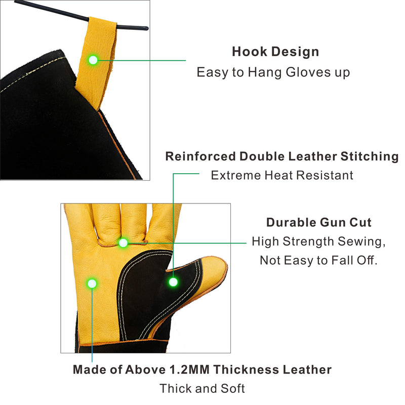  [AUSTRALIA] - KIM YUAN Extreme Heat/Fire Resistant Gloves Leather with Kevlar Stitching, Mitts Perfect for Welding/Oven/Grill/BBQ/Mig/Fireplace/Stove/Pot Holder/Tig Welder/Animal Handling, (14in-black) 14in-black