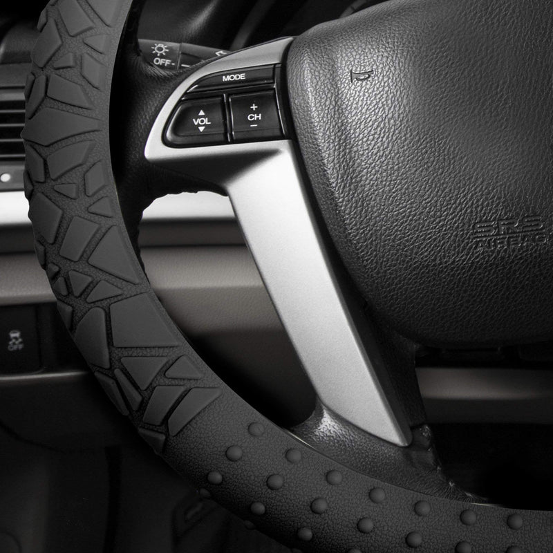  [AUSTRALIA] - FH Group FH3002BLACK Black Steering Wheel Cover (Silicone W. Nibs & Pattern Massaging grip Wheel Cover Color-Fit Most Car Truck Suv or Van)
