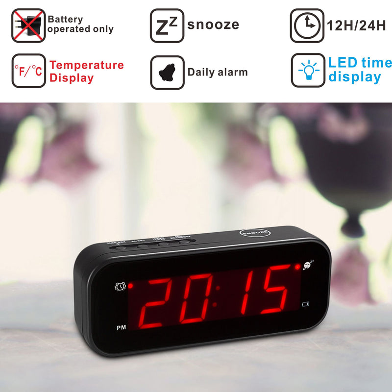  [AUSTRALIA] - Kwanwa Small Digital Alarm Clock for Travel with LED Temperature or Time Display Stays On,Battery Powered Only 0.9 in LED Display