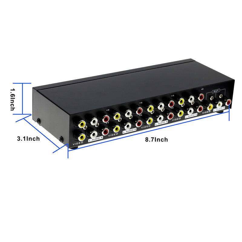  [AUSTRALIA] - Optimal Shop 8-Way Composite Video Audio 3 RCA AV Switch Switcher Box Selector 8 in 1 Out 8x1