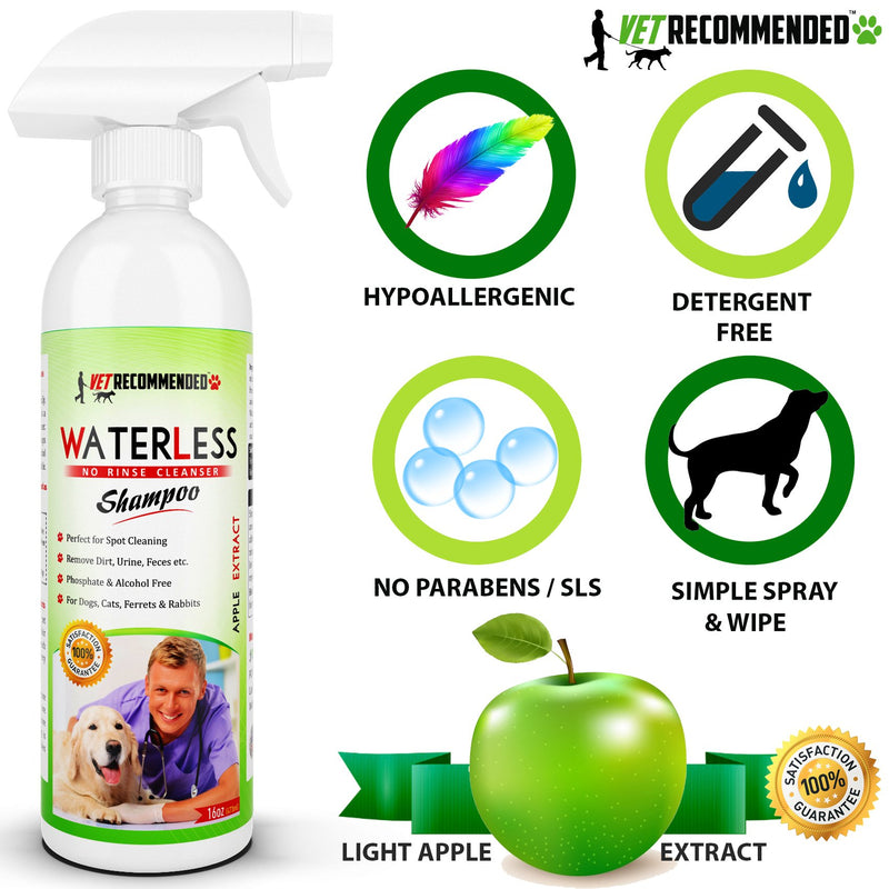 Vet Recommended Waterless Dog Shampoo No Rinse Dry Shampoo for Dogs (16oz/473ml), Detergent and Alcohol Free, Apple Extract - Perfect for Spot Cleaning The Dog Coat - Made in USA - LeoForward Australia