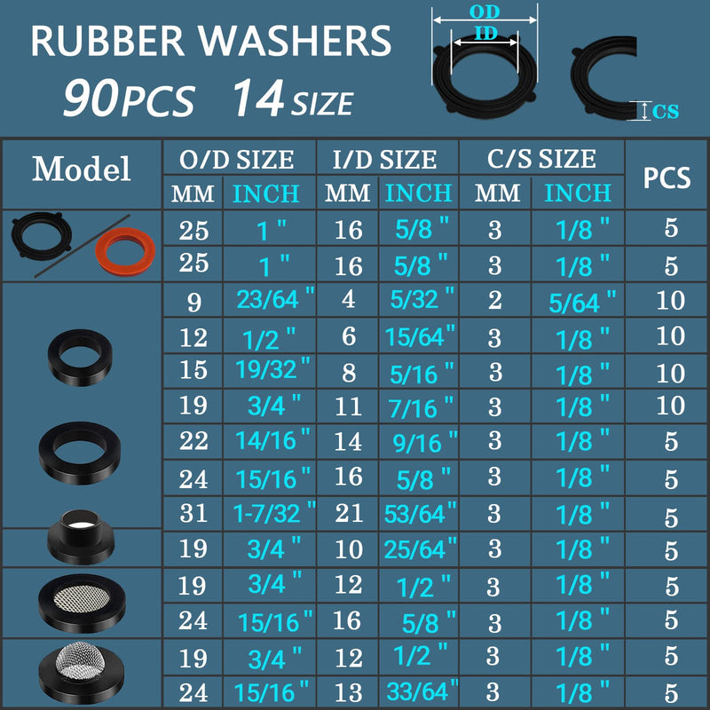 [AUSTRALIA] - KEZE 680 PCS Rubber Washer Assortment Kit 14 Size Water Hose Washers and 18 Size Nitrile O Ring Washers Set for Outside Faucet Spigot Garden Hose Pressure Washer Plumbing Repair OD 5-33MM Rubber O Ring and Rubber Washer
