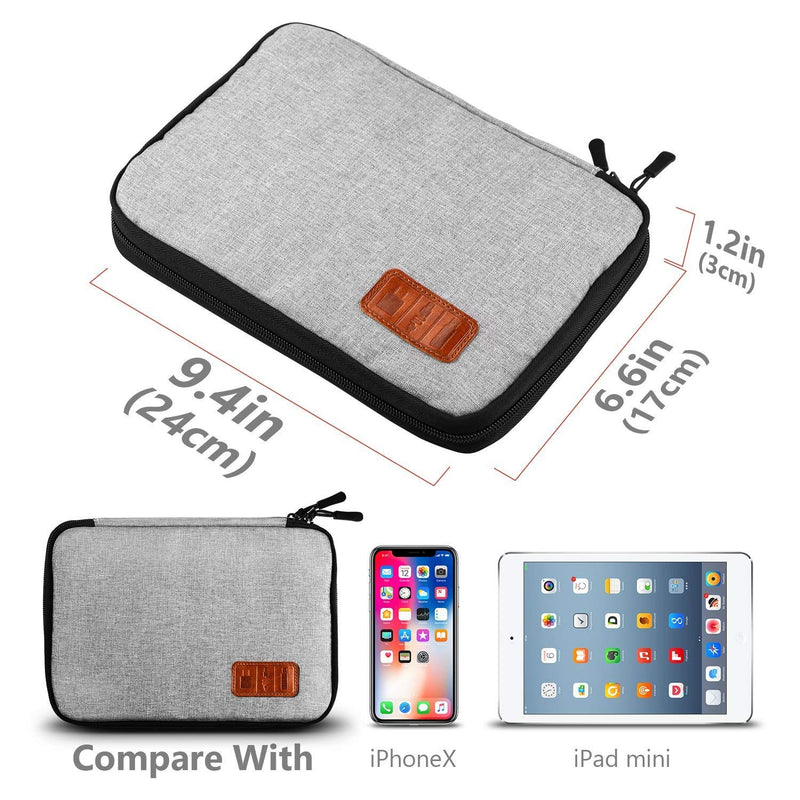  [AUSTRALIA] - Electronic Organizer Waterproof Portable Travel Cable Accessories Bag Soft Case with 10pcs Cable Ties for USB Drive Phone Charger Headset Wire SD Card Power Bank(Grey) Grey 9.8x7 in