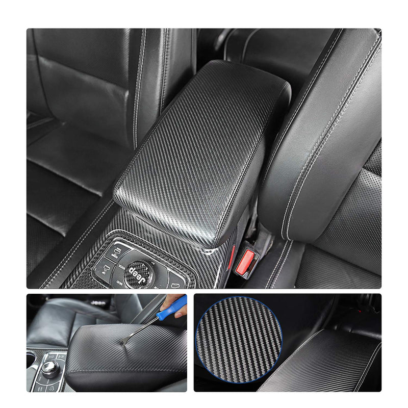  [AUSTRALIA] - R RUIYA Center Console Rest Pad Cover Customized for 2016-2019 Jeep Grand Cherokee Armrest Box Soft Pad Protector with Carbon Fiber (Without Logo) Without Logo