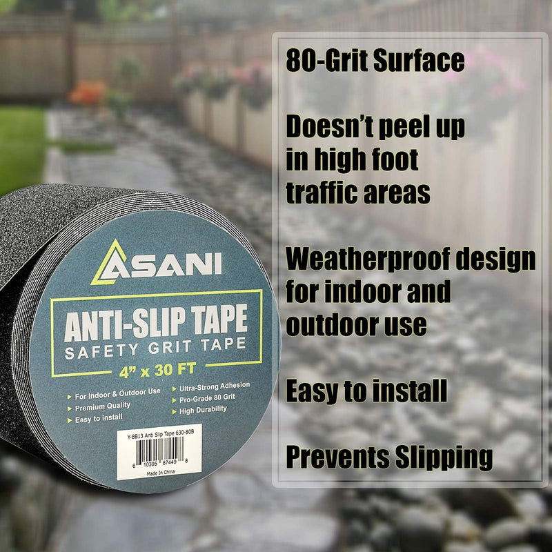  [AUSTRALIA] - Anti-Slip Grip Tape Roll (4 Inch x 30 Foot) | Anti-Skid Tape with High Traction 80 Grit | Weatherproof Tread for Indoors & Outdoors | Non-Slip Safety Grippy Pad for Stairs, Steps, Deck, Ladder & More