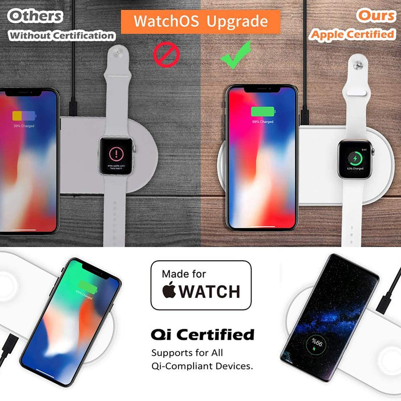  [AUSTRALIA] - MFi Certified 2-in-1 Wireless-Charger-for-Watch-iPhone Airpods 10W Fast Wireless-Charging-Mat iWatch Charger Pad Qi Wireless-iPhone-Wireless-Charger-Station Adapter Included