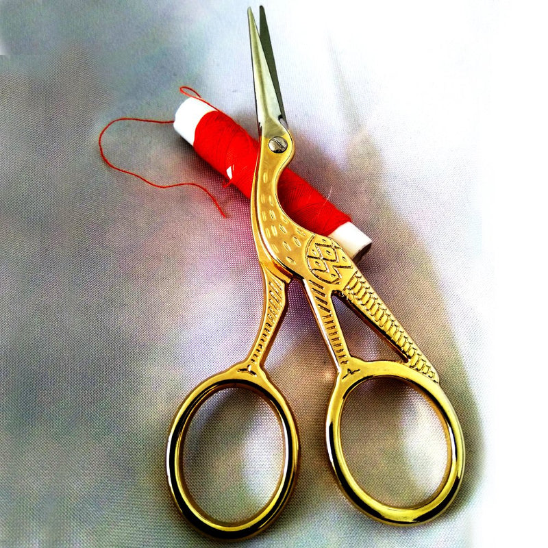  [AUSTRALIA] - BROSHAN Embroidery Scissors Gold, Vintage Stork Bird Sharp Sewing Scissors Small All Purpose or Crafting, Art Work, Threading, Needlework, DIY Supplies 4.5 Inch