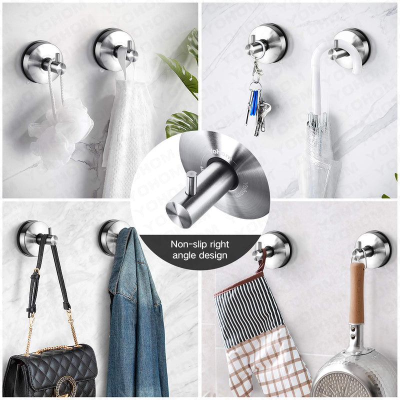  [AUSTRALIA] - Yohom 2Pcs SUS 304 Stainless Steel Vacuum Suction Cup Hooks Shower Holder - Removable Bathroom Shower Hook Suction Towel Rack and Kitchen Organizer for Towel Hook, Bathrobe and Loofah,Brushed Finish Brushed