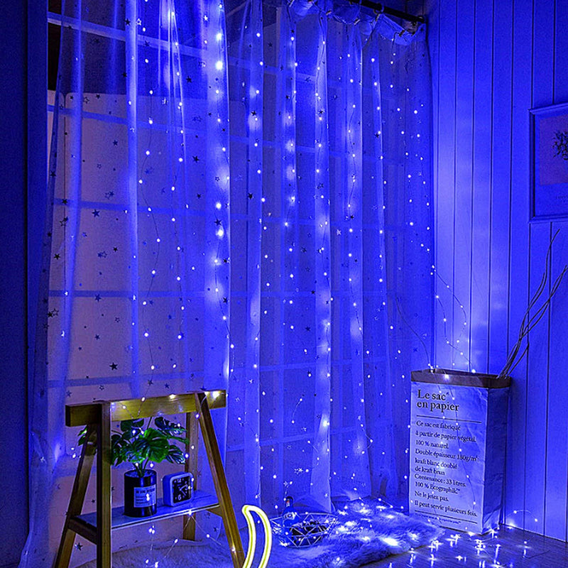  [AUSTRALIA] - Funpeny Window Curtain String Lights, 300 LED 8 Lighting Modes Fairy Lights USB Powered, Waterproof Lights for Christmas Bedroom Party Wedding Home Garden Wall Decorations, Blue