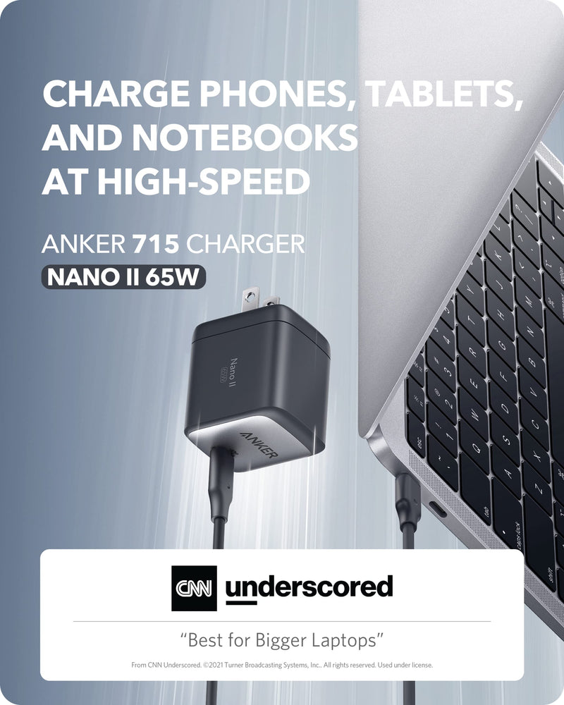  [AUSTRALIA] - Anker USB C Charger, 715 Charger (Nano II 65W), GaN II PPS Fast Compact Foldable Charger for MacBook Pro/Air, Galaxy S20/S10, Dell XPS 13, Note 20/10+, iPhone 13/Pro/Mini, iPad Pro, Pixel, and More