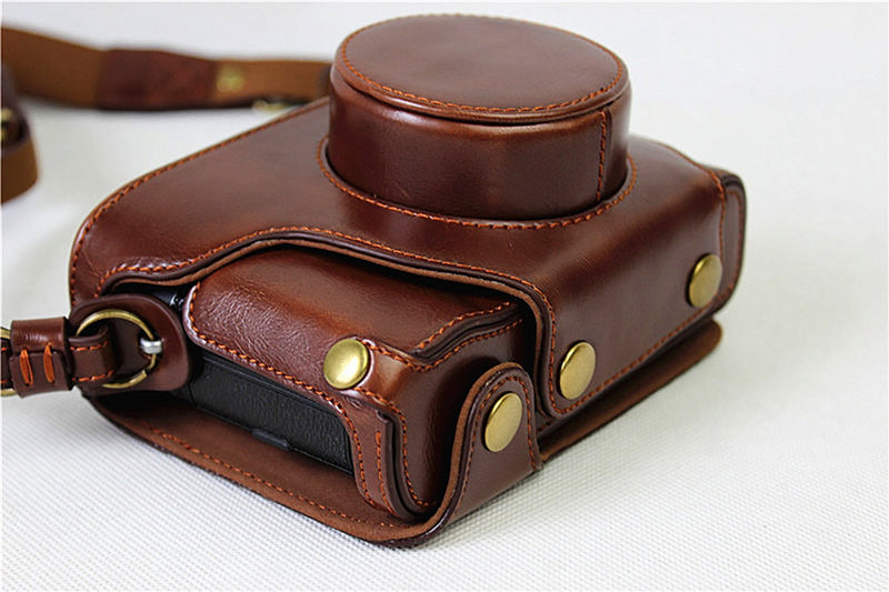  [AUSTRALIA] - Full Protection Bottom Opening Version Protective PU Leather Camera Case Bag for Fujifilm x100f with Shoulder Strap Dark Brown