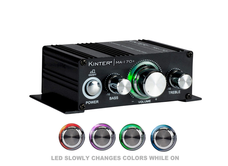  [AUSTRALIA] - Kinter MA170+ 2-Channel Auto Home Cycle Arcade DIY 2 x 18 W Mini Amplifier Bass Treble RCA Input Audio Mini Amplifier with 12V 3A Power Supply Black