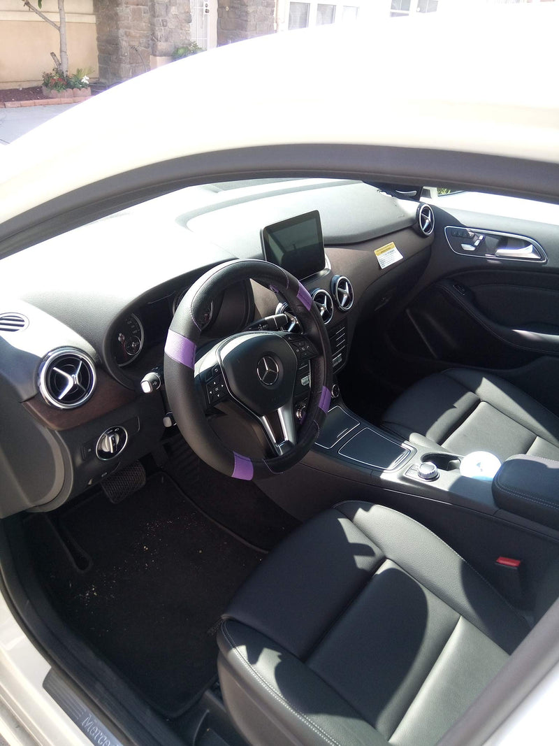  [AUSTRALIA] - Jdragon Black & Purple PU Leather Best Grip Slip-On Steering Wheel Cover 14.25-15" Diameter