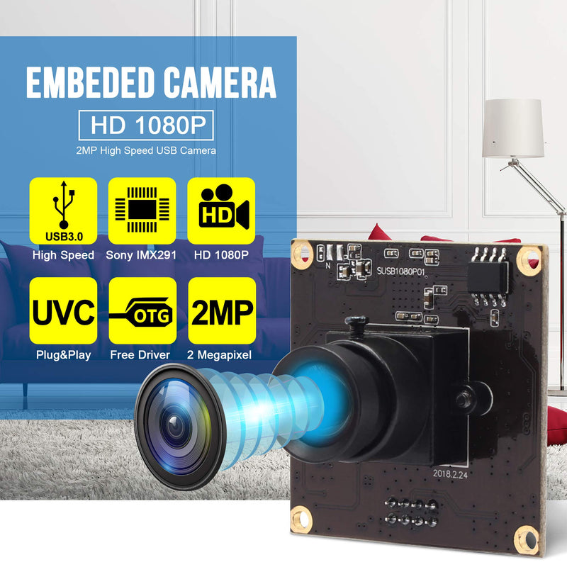  [AUSTRALIA] - ALPCAM High Speed USB3.0 USB Camera 2MP USB Camera Module with IMX291 Image Sensor, 1920 * 1080@50fps Webcam with 100 Degree No Distortion Lens for Android Windows Linux,Plug&Play Webcam 100° no distortion lens