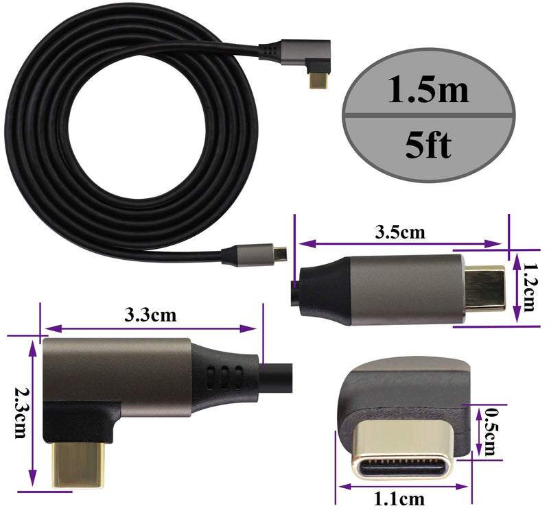 AOTOKK 90 Degree Type C USB 3.1 Adapter Cable 5 Gbps&2A Right & Left Angled 3.1 USB Type C Male Cable Full Function Supports Charging,Data,Audio,Video Cable for Laptop&Tablet&Mobile Phone(1.5M/5 Ft) 1.5M-1Pack - LeoForward Australia