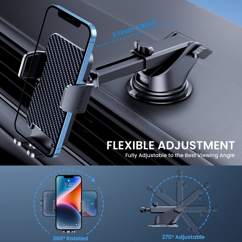  [AUSTRALIA] - Car Phone Holder Mount [Bumpy Roads Friendly] Phone Mount for Car Dashboard Windshield Air Vent Universal Cell Phone Automobile Cradles Hands-Free Phone Stand for Car Fit iPhone Android Smartphones Black