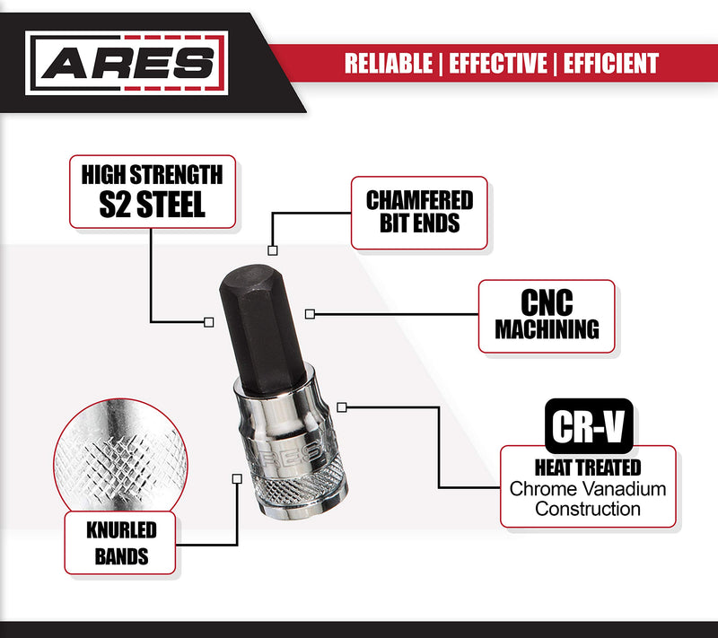  [AUSTRALIA] - ARES 70108-12-Piece Metric Hex Bit Socket Set - Chrome Vanadium Sockets with S2 Alloy Bits - Includes Aluminum Socket Organizer 12pc Metric Hex Bit Socket Set